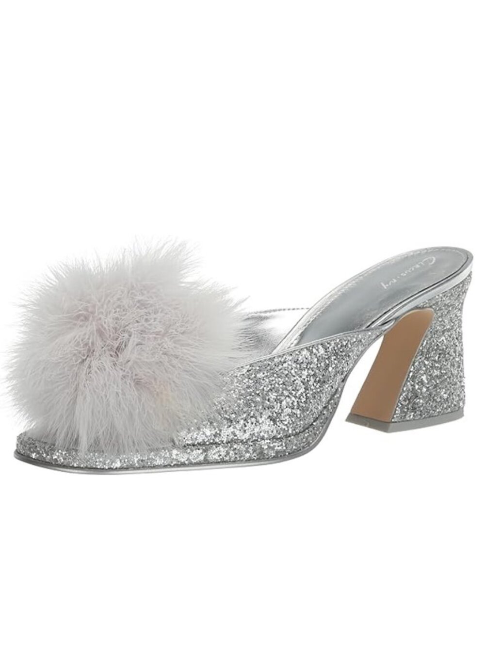 NWT Sam Edelman Hadie Heeled Sandals Size 9.5 with Box Silver Glitter Feather Po